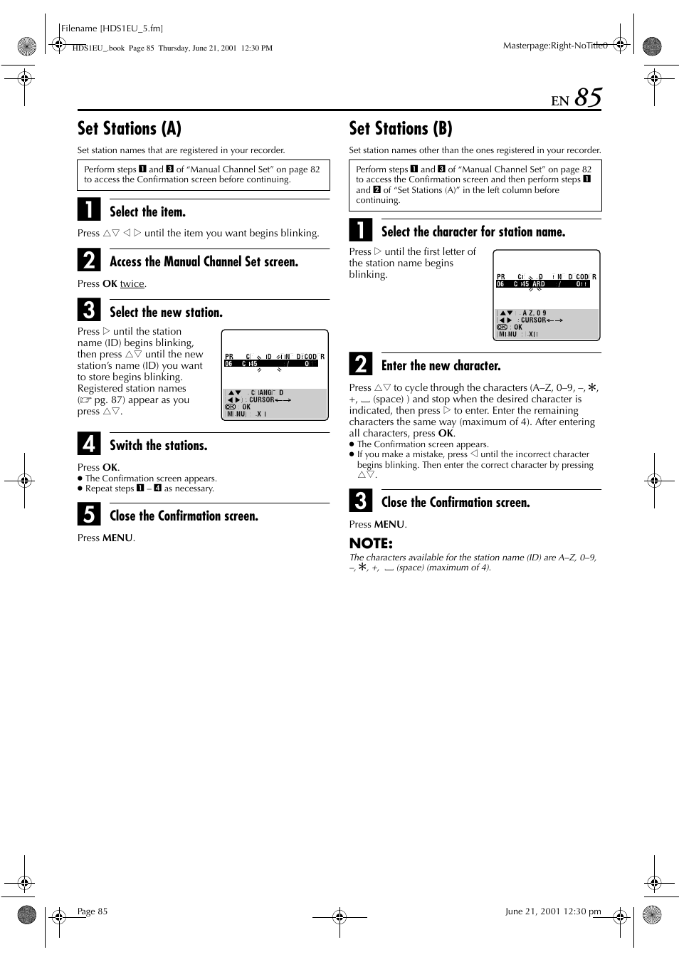 Set stations (a), Set stations (b) | JVC HM-HDS1EU User Manual | Page 85 / 100