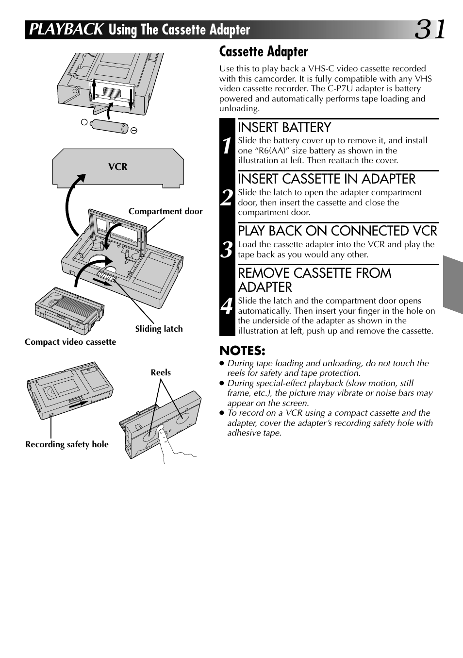 Playback | JVC COMPACT VHS CAMCORDER GR-AXM30 User Manual | Page 31 / 48