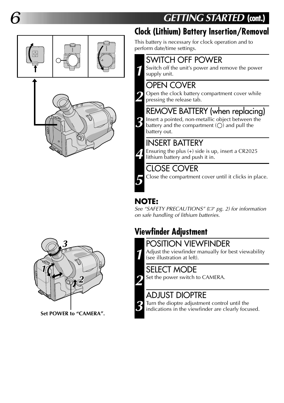 Getting started | JVC COMPACT VHS CAMCORDER GR-AXM30 User Manual | Page 6 / 48
