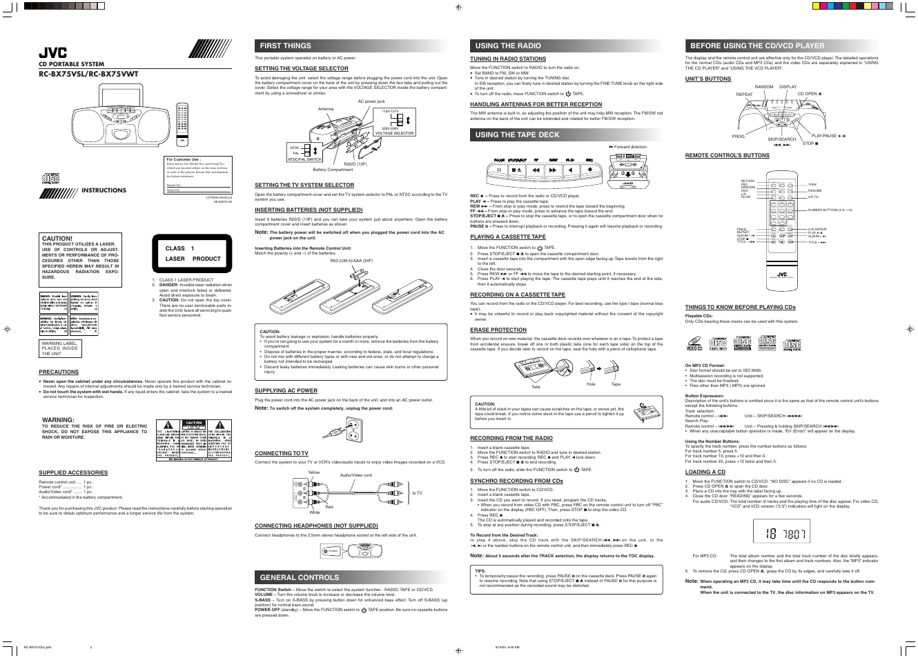 JVC RC-BX75VWT User Manual | 2 pages