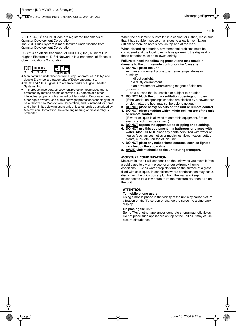 JVC DR-MV1S User Manual | Page 5 / 92