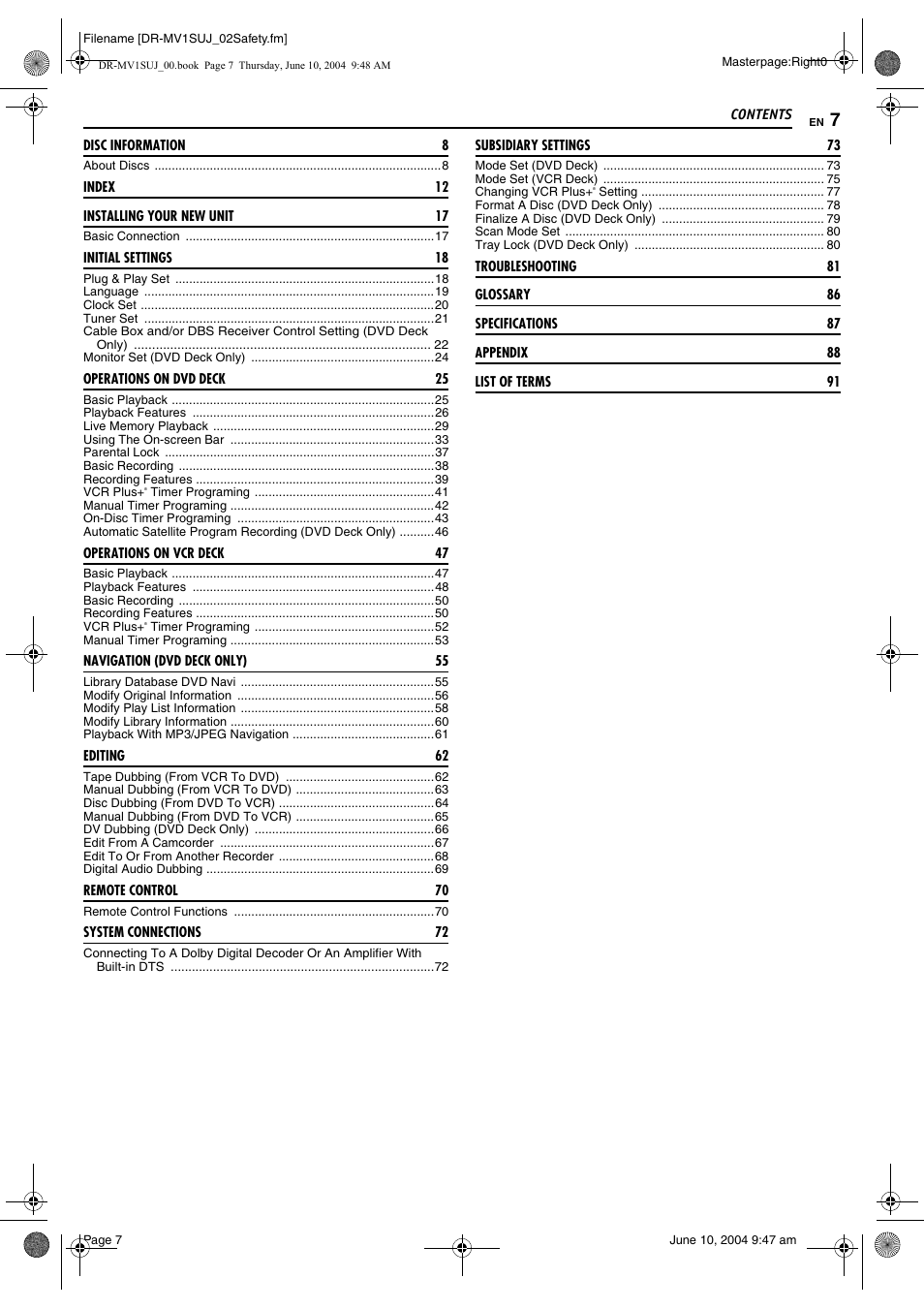 JVC DR-MV1S User Manual | Page 7 / 92