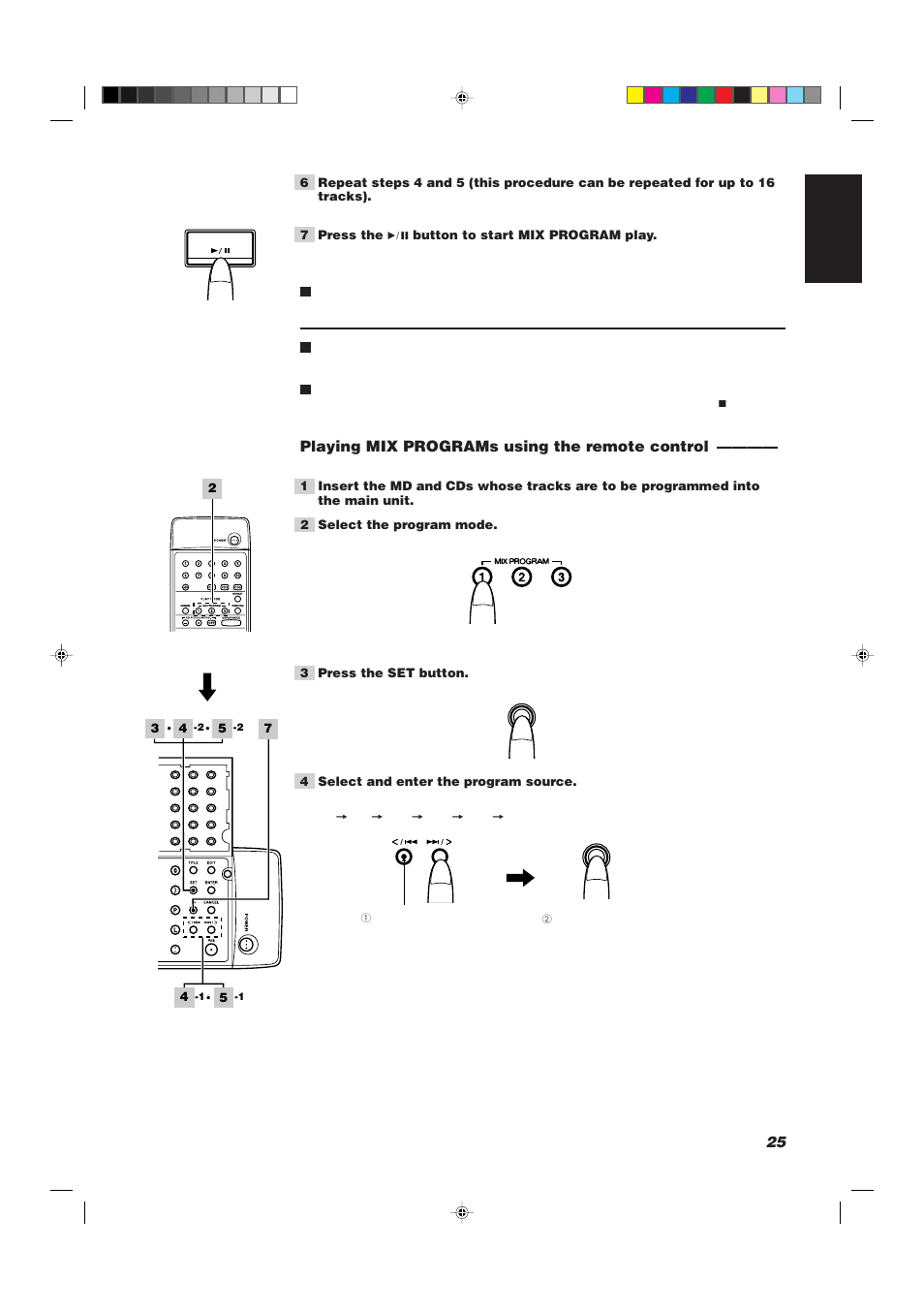 25 english, Playing mix programs using the remote control | JVC XU-301BK User Manual | Page 27 / 59