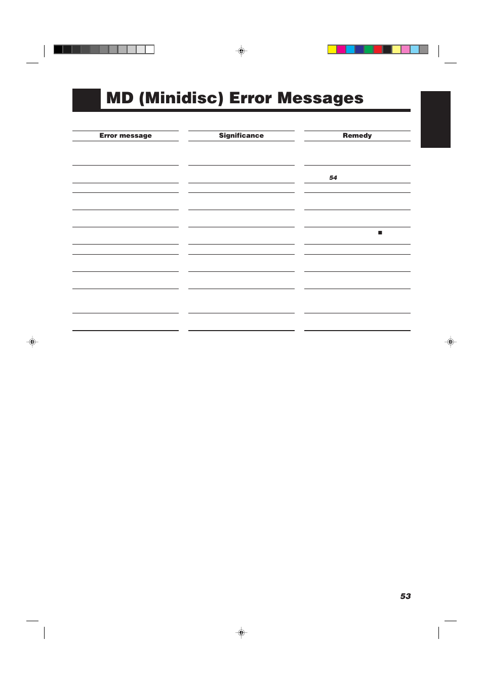 Md (minidisc) error messages, 53 english | JVC XU-301BK User Manual | Page 55 / 59