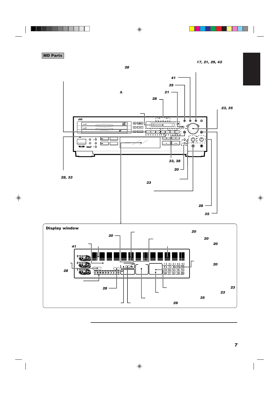 7english, Md parts, Display window | JVC XU-301BK User Manual | Page 9 / 59