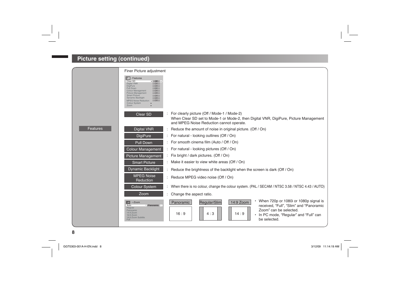 Picture setting (continued) | JVC GGT0303-001A-H User Manual | Page 8 / 16