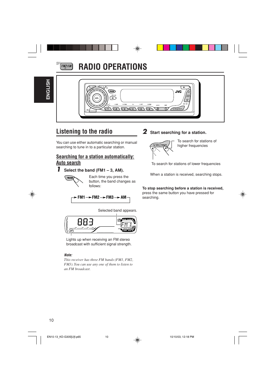 Radio operations, Listening to the radio | JVC KD-G305 User Manual | Page 10 / 36