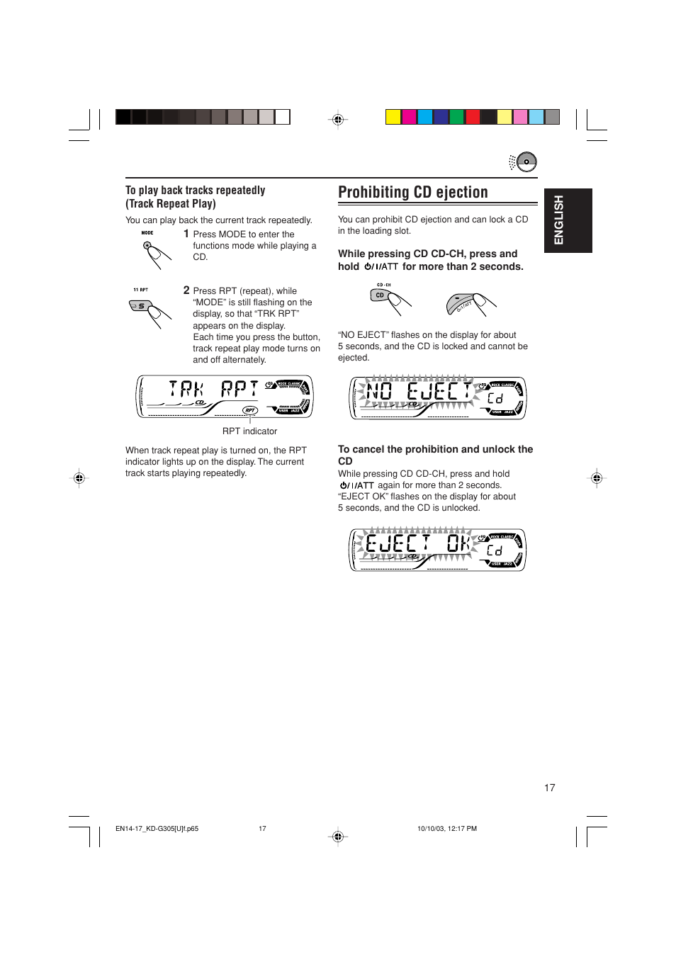 Prohibiting cd ejection | JVC KD-G305 User Manual | Page 17 / 36