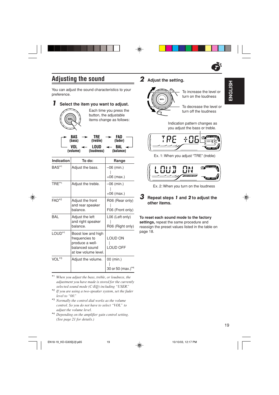 Adjusting the sound, English | JVC KD-G305 User Manual | Page 19 / 36