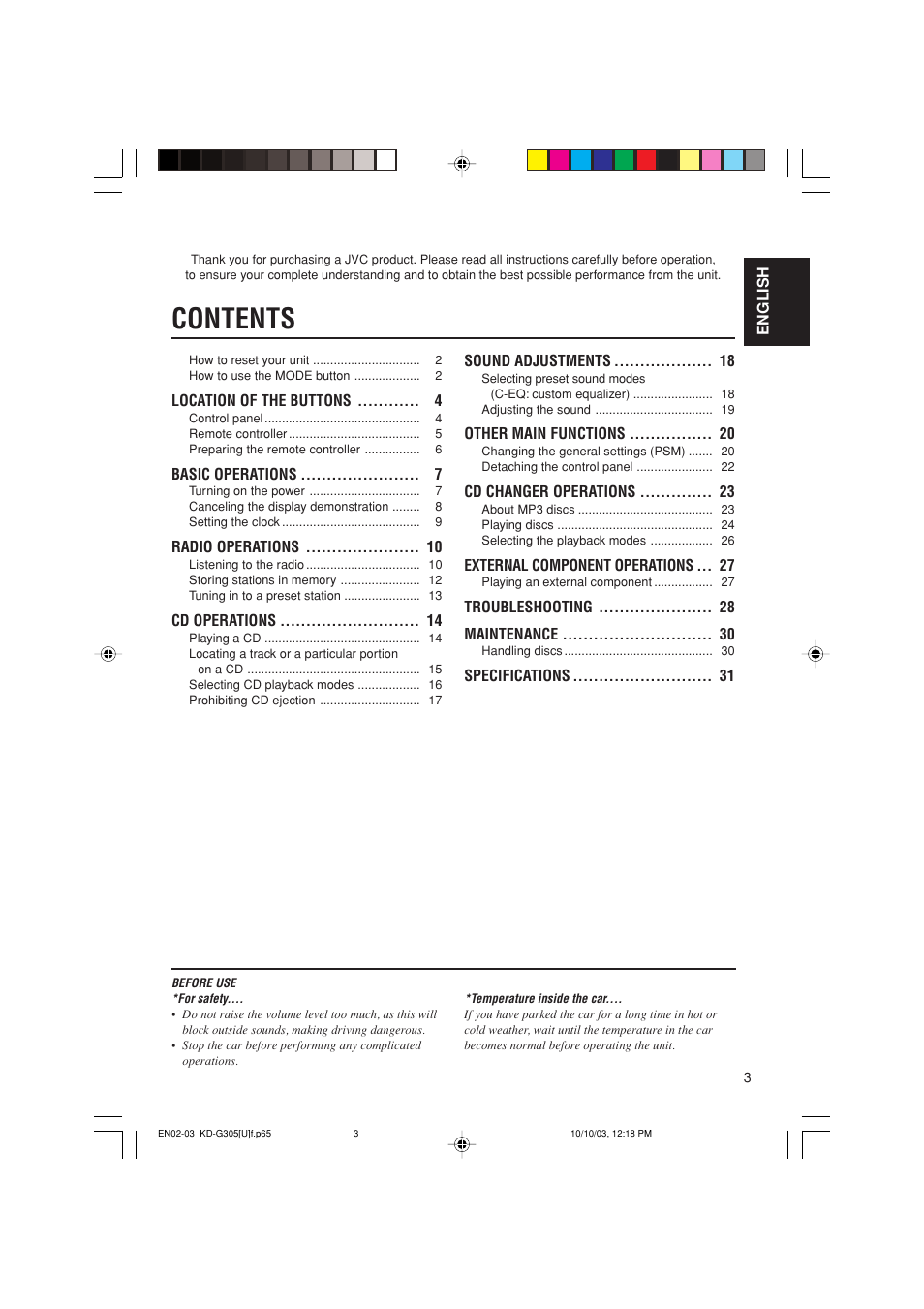 JVC KD-G305 User Manual | Page 3 / 36