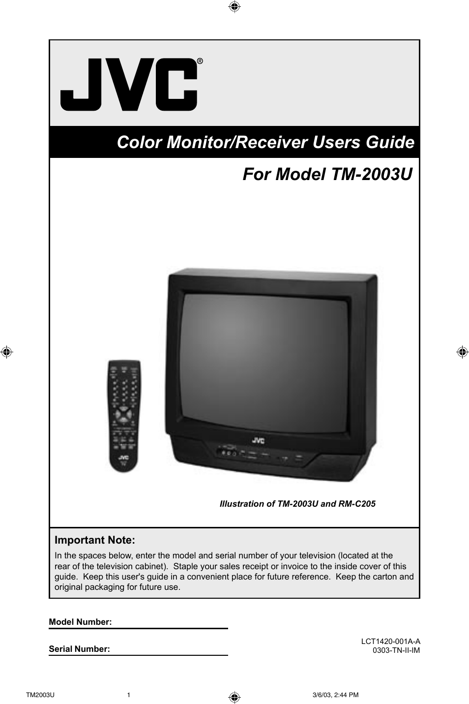 JVC TM-2003U User Manual | 40 pages