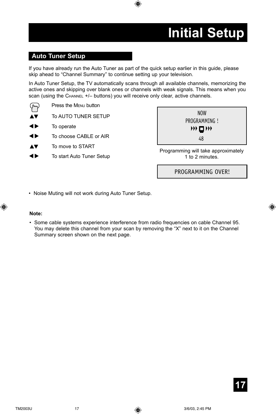 Initial setup | JVC TM-2003U User Manual | Page 17 / 40