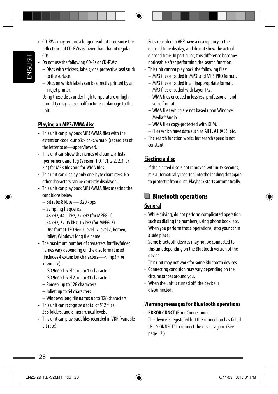 Bluetooth operations, English 28 | JVC GET0642-001A User Manual | Page 28 / 73