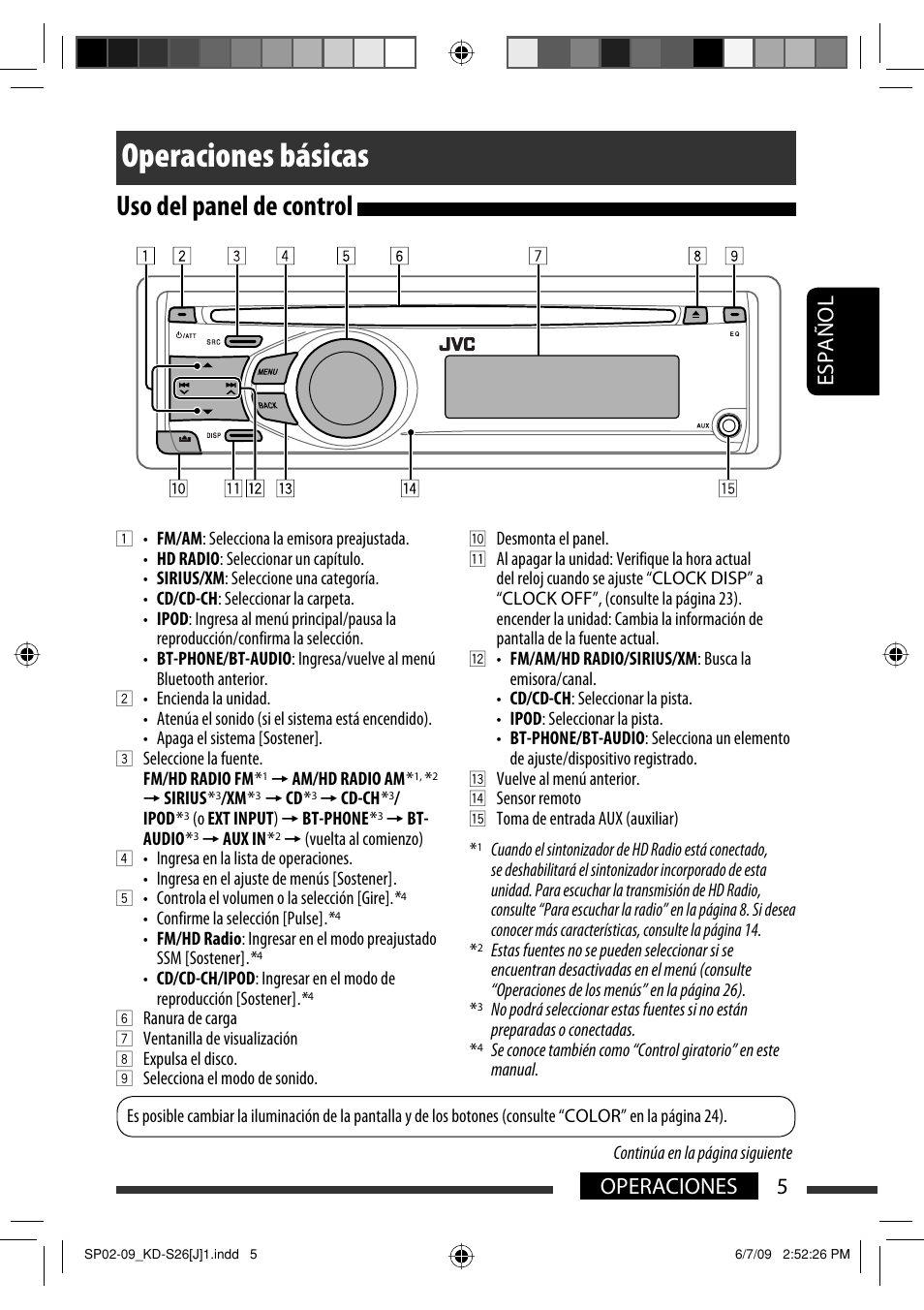 Operaciones básicas, Uso del panel de control, 5operaciones español | JVC GET0642-001A User Manual | Page 41 / 73