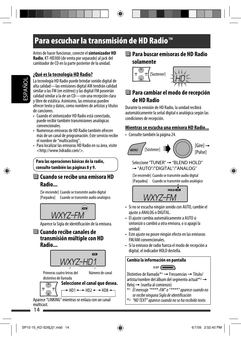 Para escuchar la transmisión de hd radio, 14 español | JVC GET0642-001A User Manual | Page 50 / 73