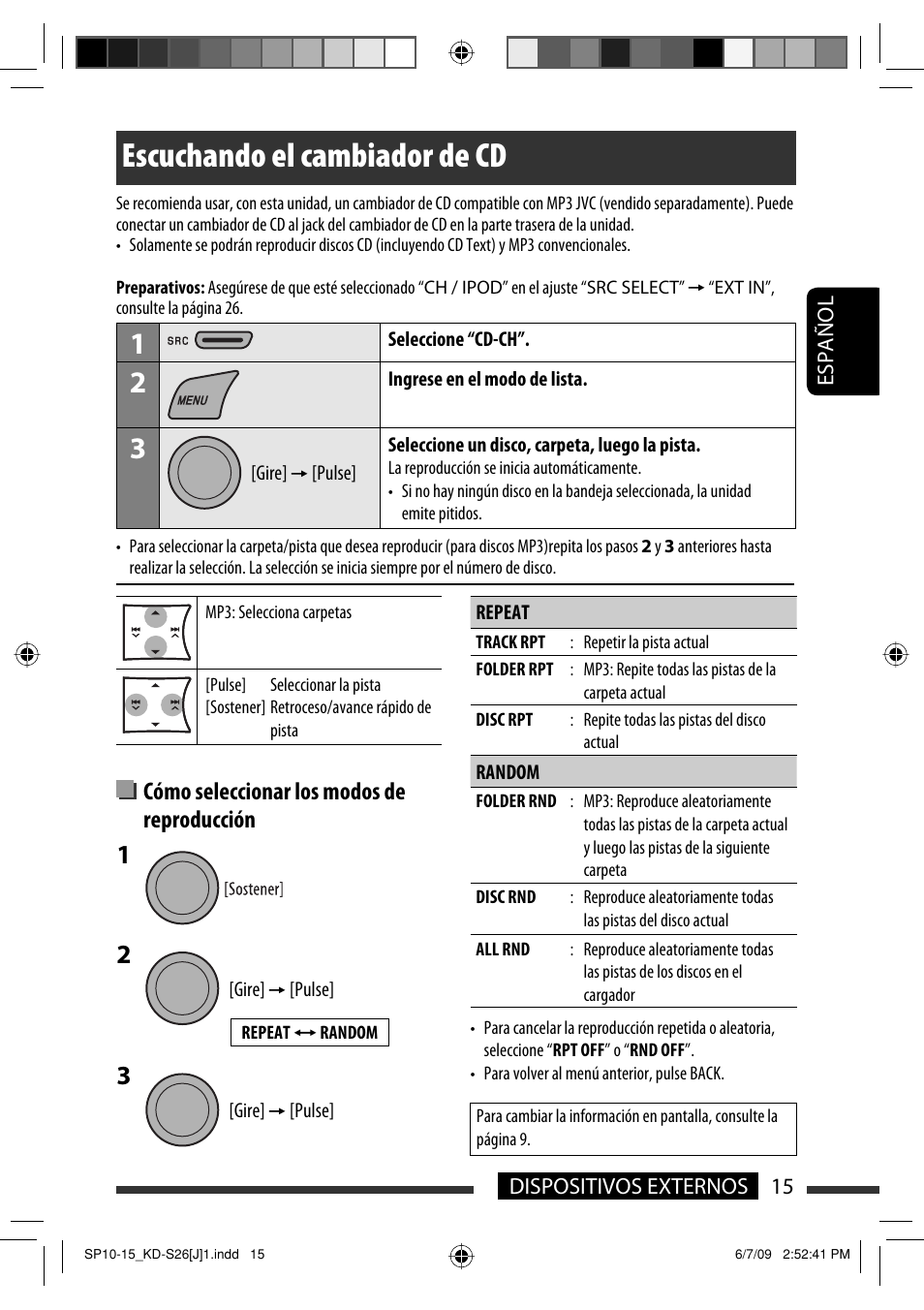 Escuchando el cambiador de cd, Cómo seleccionar los modos de reproducción | JVC GET0642-001A User Manual | Page 51 / 73