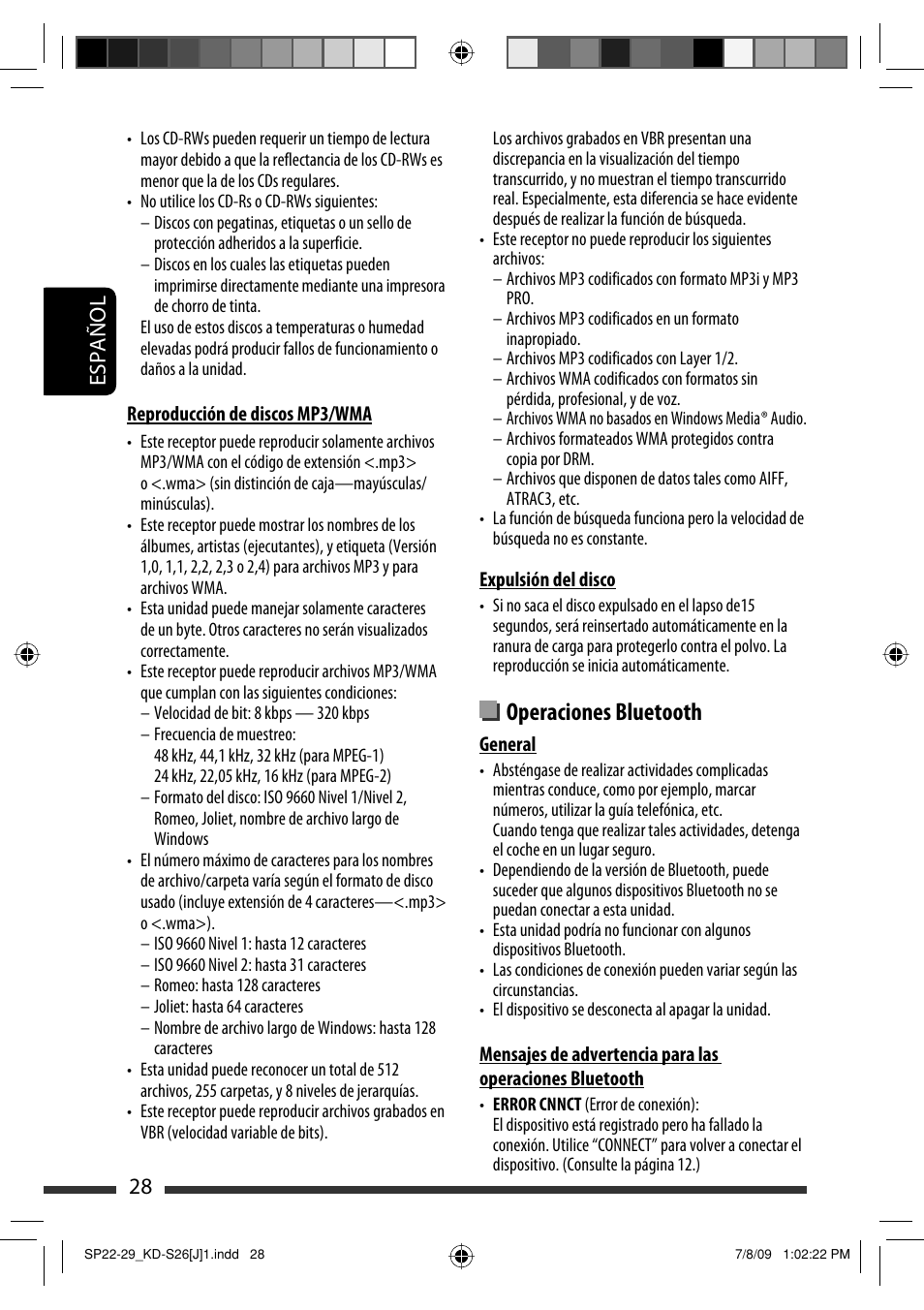 Operaciones bluetooth, 28 español | JVC GET0642-001A User Manual | Page 64 / 73