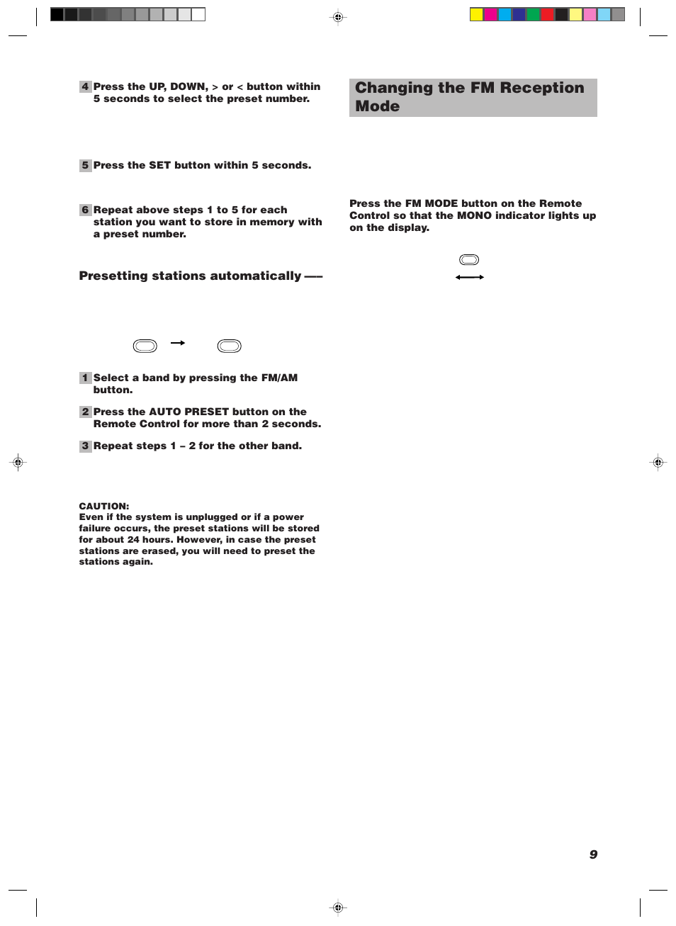 Changing the fm reception mode, Presetting stations automatically | JVC UX-V100 User Manual | Page 11 / 24