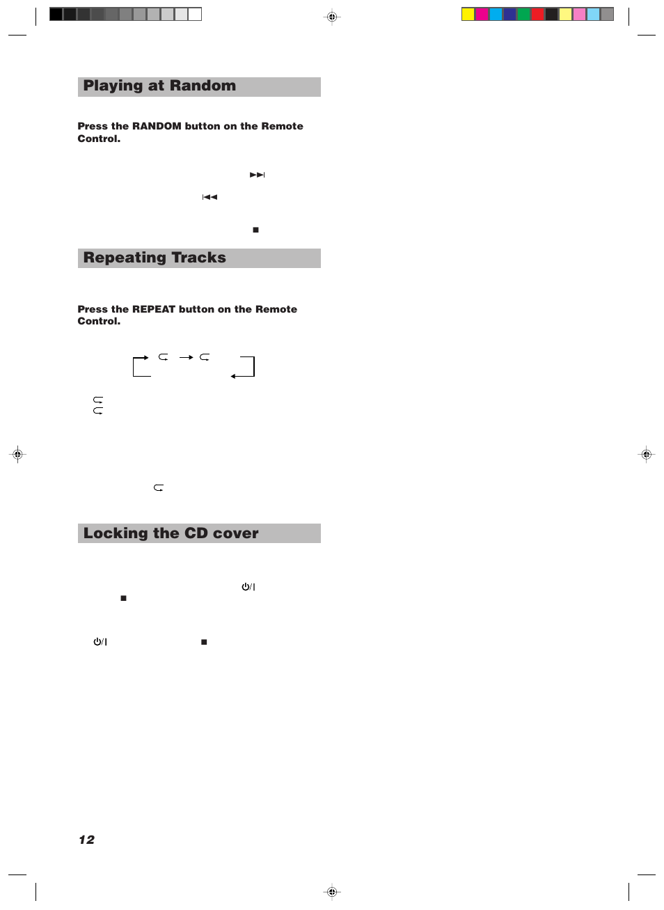 Playing at random, Repeating tracks, Locking the cd cover | JVC UX-V100 User Manual | Page 14 / 24