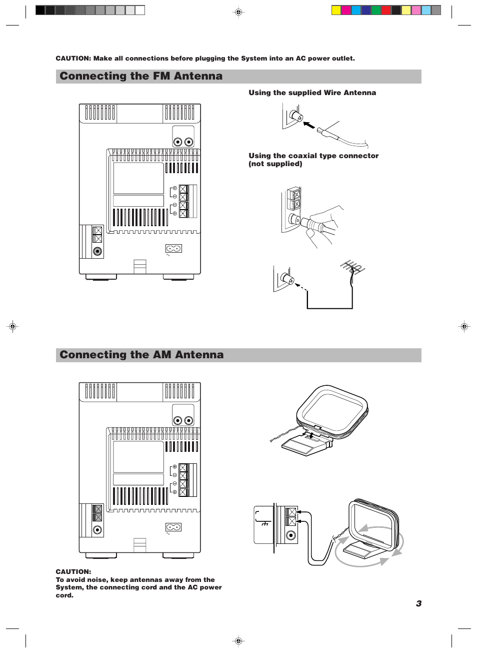 Connecting the fm antenna, Connecting the am antenna | JVC UX-V100 User Manual | Page 5 / 24