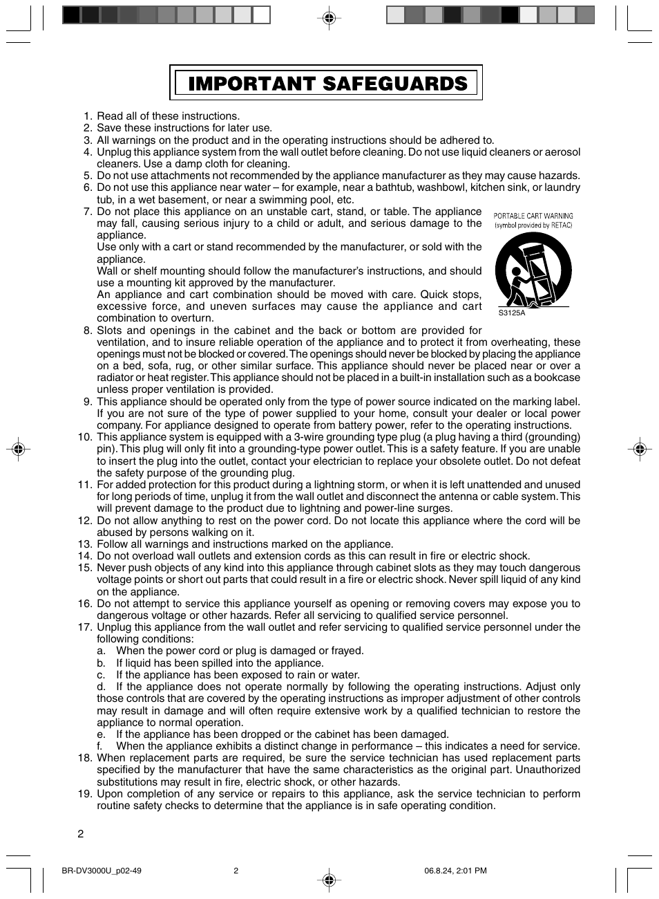Important safeguards | JVC BR-DV3000U User Manual | Page 2 / 72