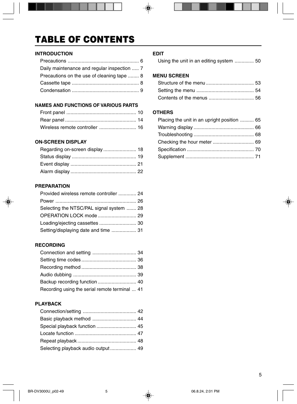 JVC BR-DV3000U User Manual | Page 5 / 72