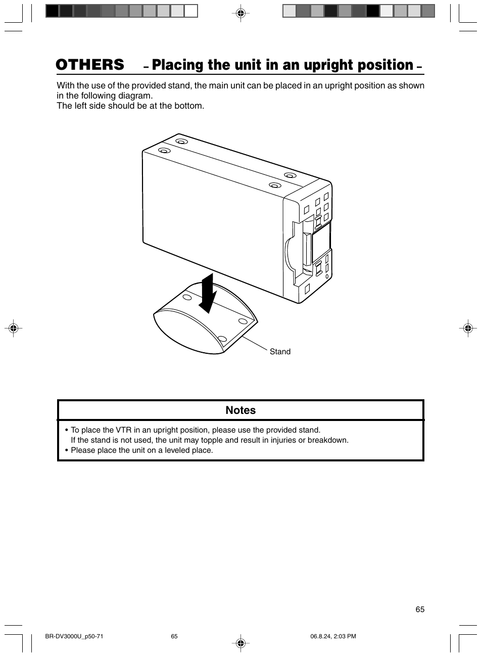 Others, Placing the unit in an upright position | JVC BR-DV3000U User Manual | Page 65 / 72