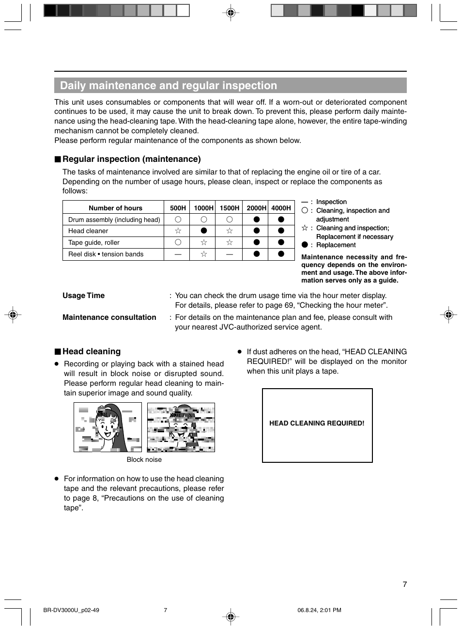Daily maintenance and regular inspection | JVC BR-DV3000U User Manual | Page 7 / 72