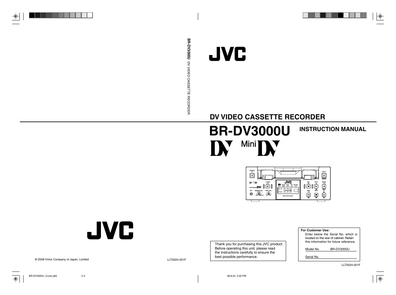 Back cover, Br-dv3000u, Dv video cassette recorder | Instruction manual | JVC BR-DV3000U User Manual | Page 72 / 72