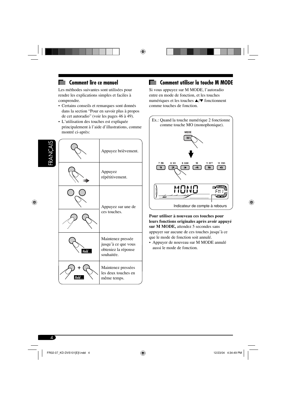 Français comment utiliser la touche m mode, Comment lire ce manuel | JVC KD-DV5101 User Manual | Page 108 / 211