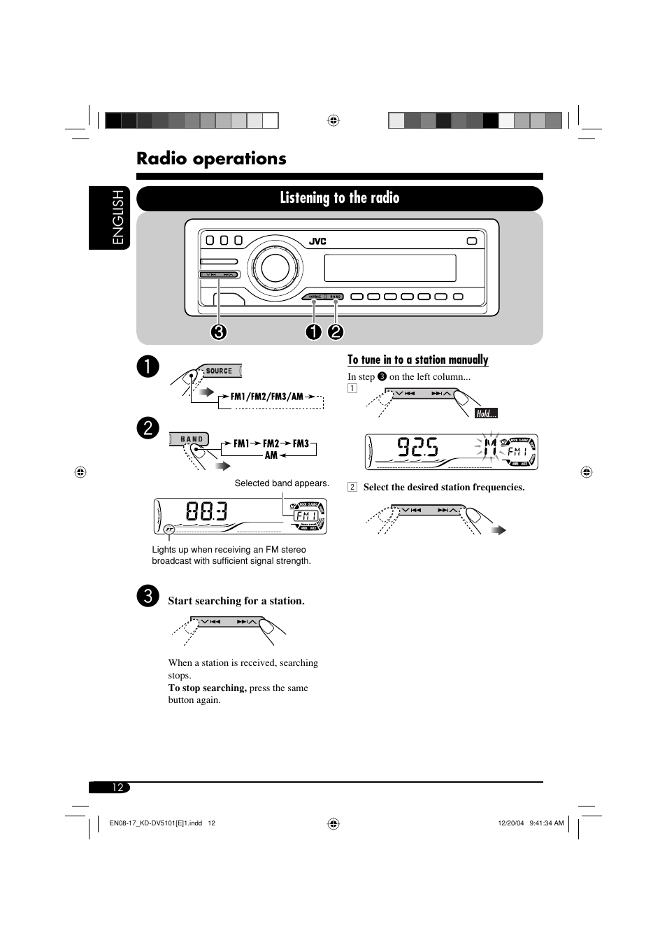 Radio operations, Listening to the radio | JVC KD-DV5101 User Manual | Page 12 / 211