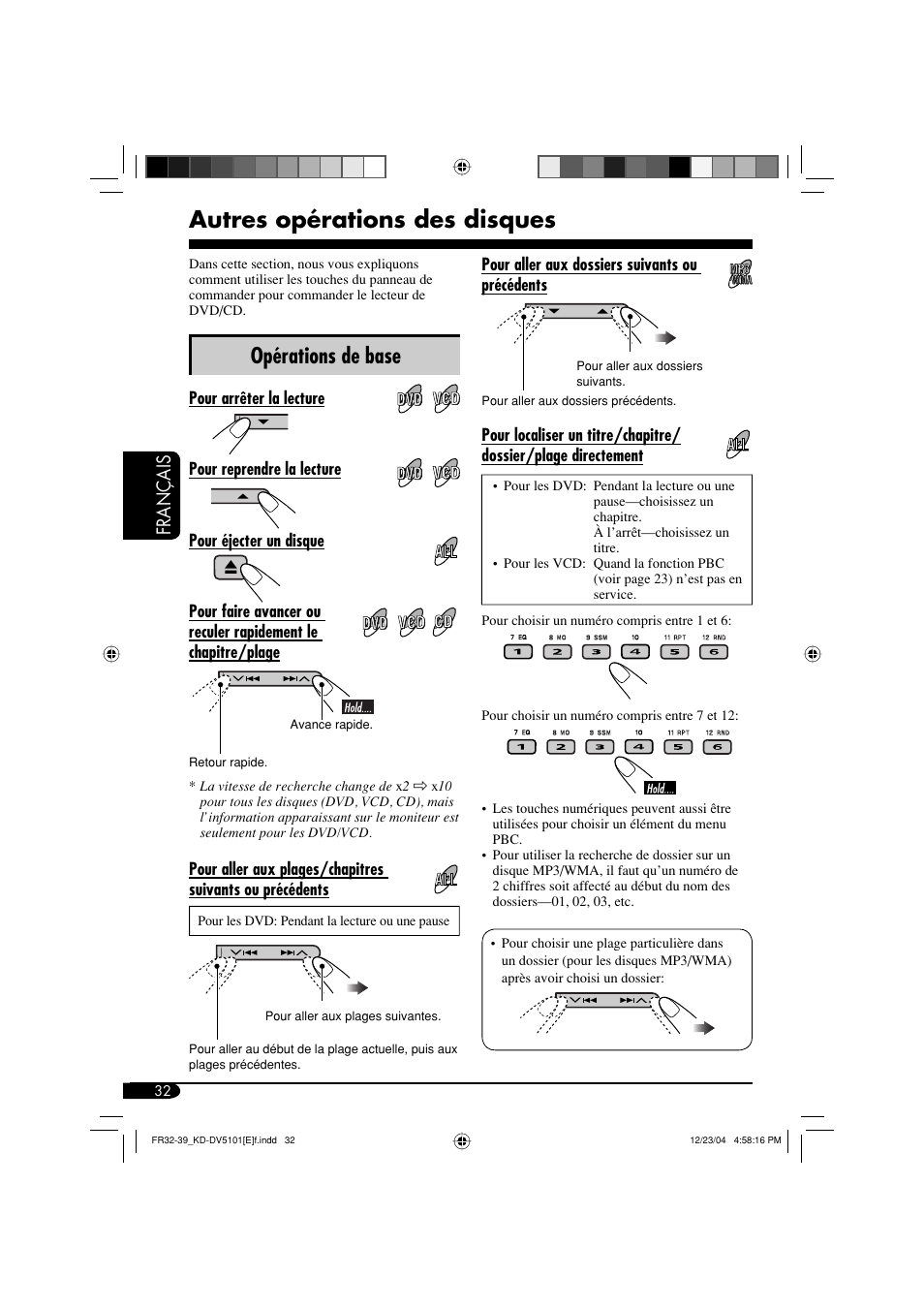 Autres opérations des disques, Opérations de base, Français | JVC KD-DV5101 User Manual | Page 136 / 211