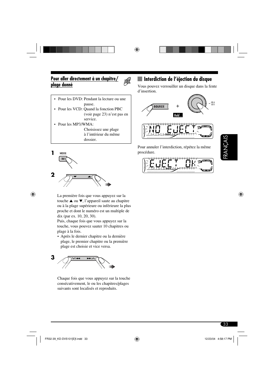 Français, Interdiction de l’éjection du disque | JVC KD-DV5101 User Manual | Page 137 / 211