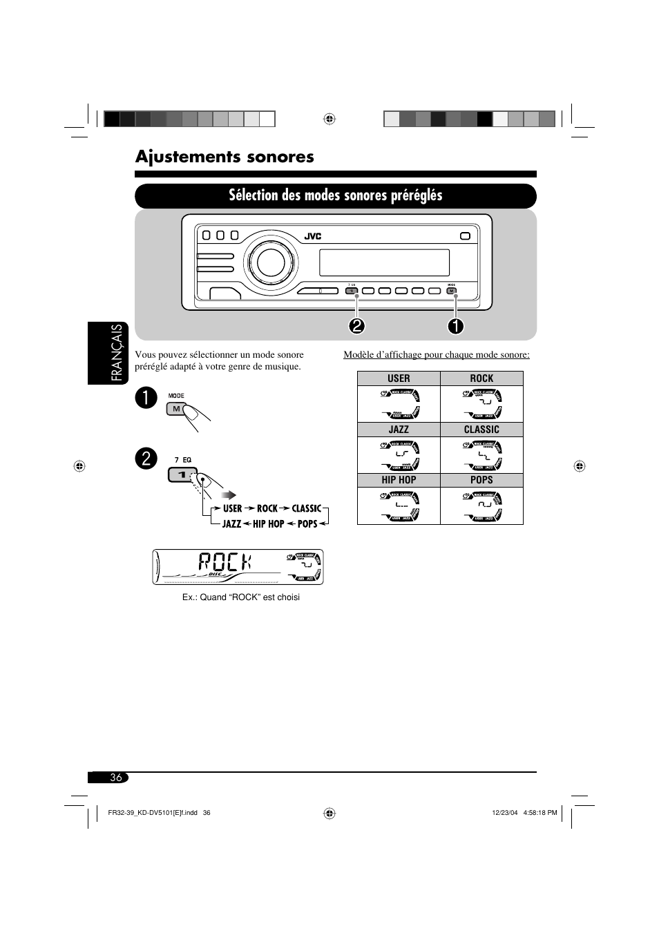 Ajustements sonores, Sélection des modes sonores préréglés | JVC KD-DV5101 User Manual | Page 140 / 211