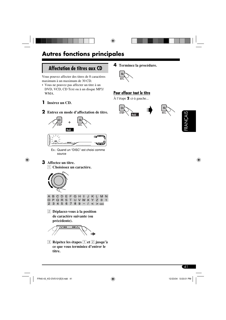 Autres fonctions principales, Affectation de titres aux cd, Français | JVC KD-DV5101 User Manual | Page 145 / 211