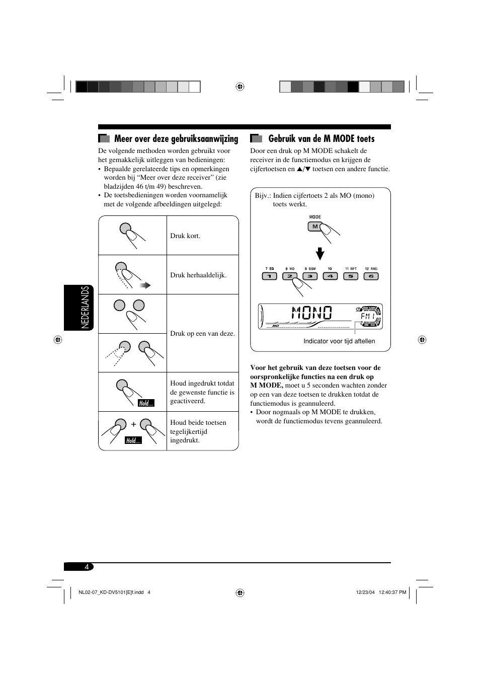 Nederlands meer over deze gebruiksaanwijzing, Gebruik van de m mode toets | JVC KD-DV5101 User Manual | Page 160 / 211
