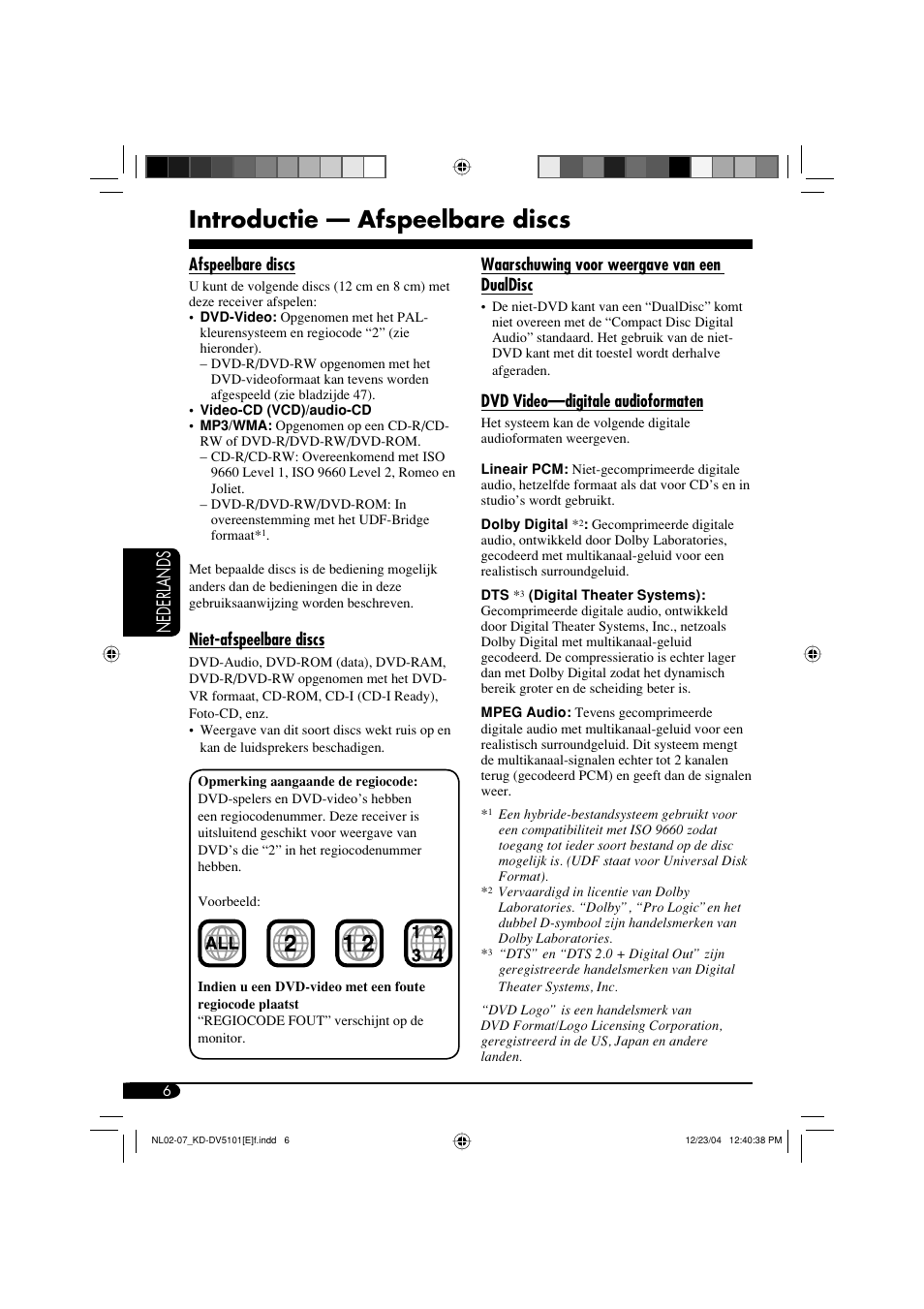 Introductie — afspeelbare discs, Nederlands | JVC KD-DV5101 User Manual | Page 162 / 211