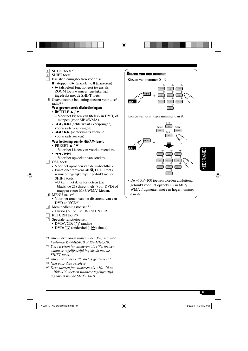 Nederlands, Kiezen van een nummer | JVC KD-DV5101 User Manual | Page 165 / 211