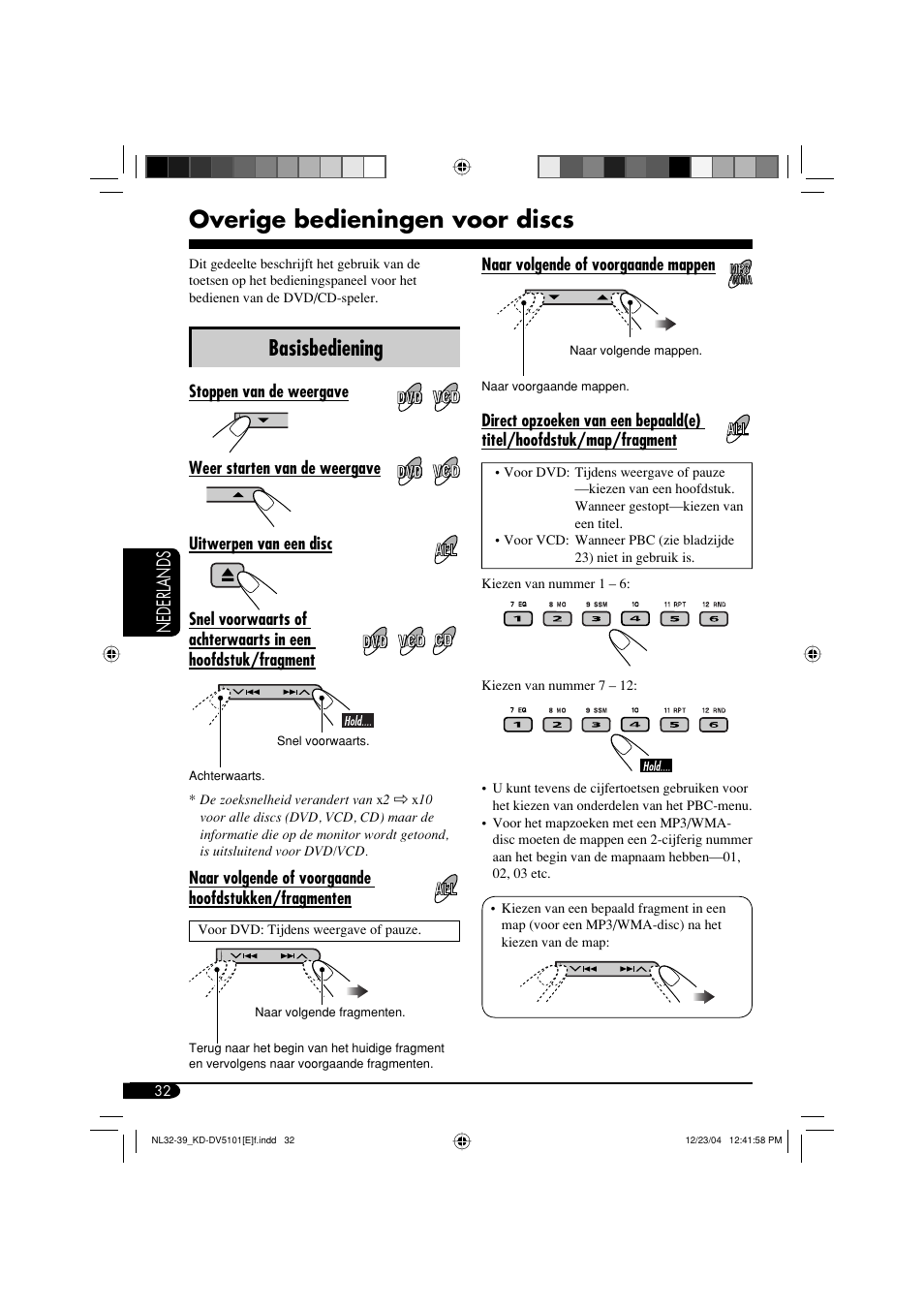 Overige bedieningen voor discs, Basisbediening, Nederlands | JVC KD-DV5101 User Manual | Page 188 / 211