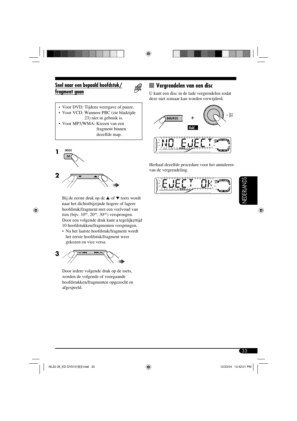 Nederlands, Vergrendelen van een disc | JVC KD-DV5101 User Manual | Page 189 / 211