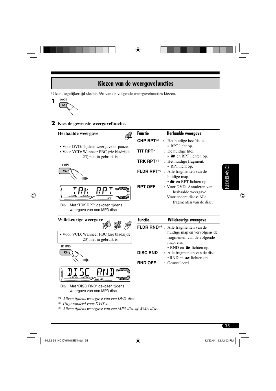 Kiezen van de weergavefuncties, Nederlands | JVC KD-DV5101 User Manual | Page 191 / 211