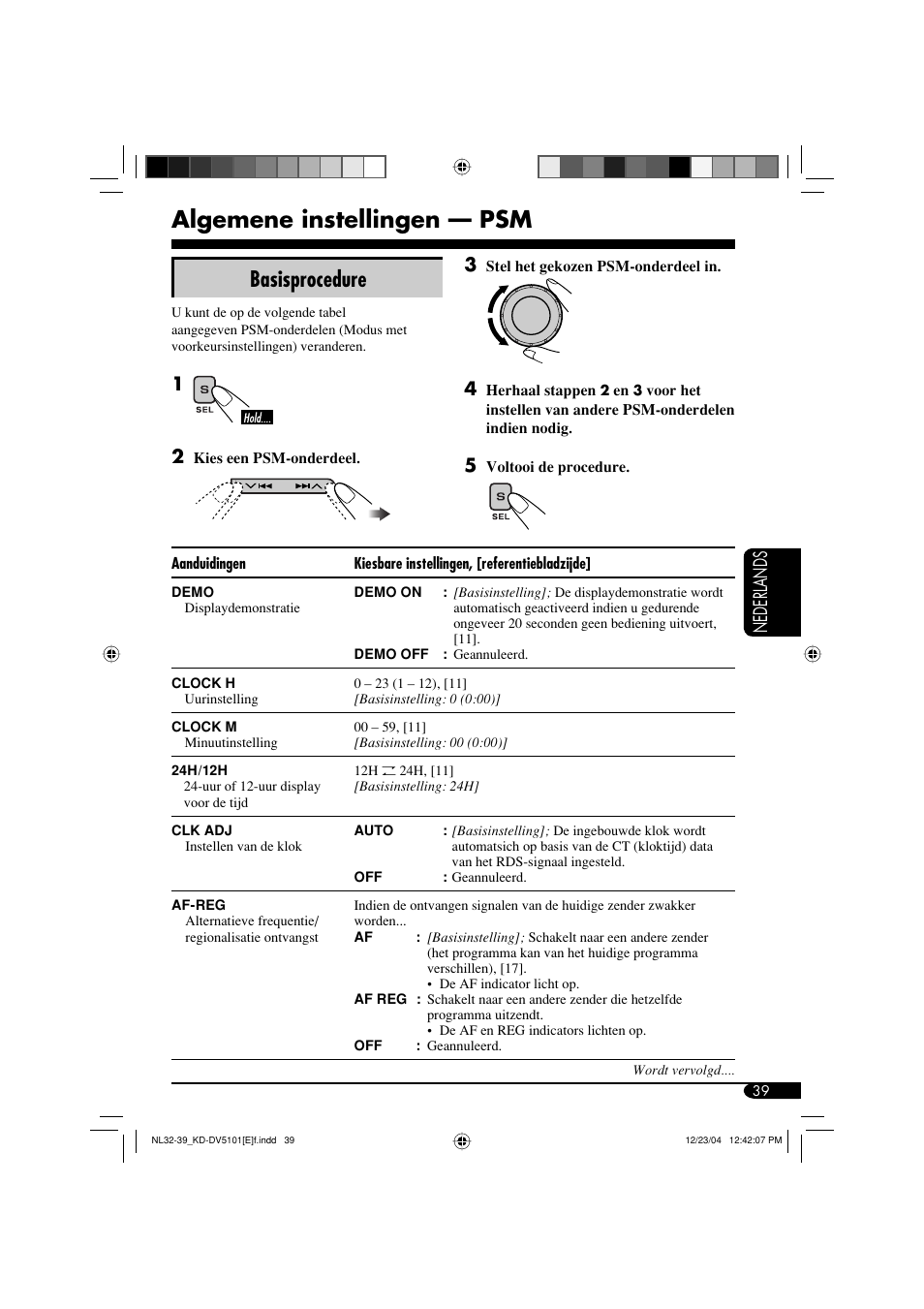 Algemene instellingen — psm, Basisprocedure, Nederlands | JVC KD-DV5101 User Manual | Page 195 / 211