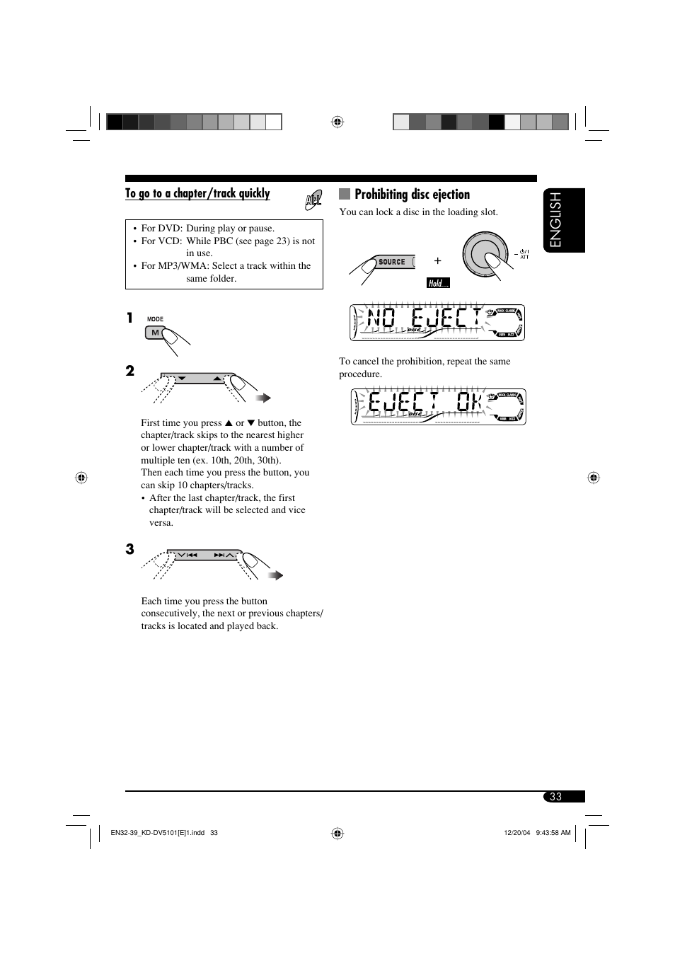English, Prohibiting disc ejection | JVC KD-DV5101 User Manual | Page 33 / 211