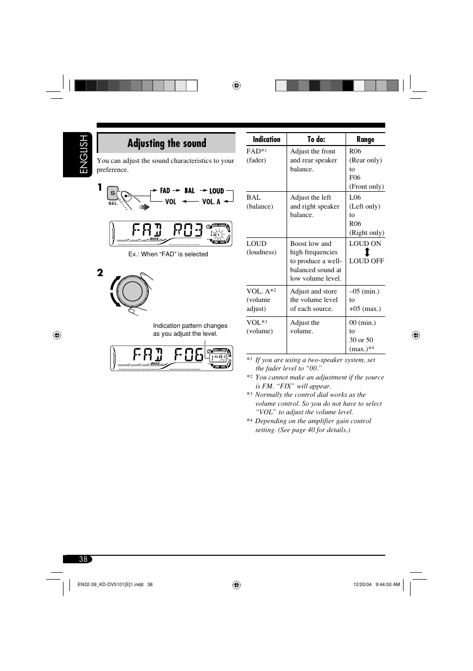 Adjusting the sound, English | JVC KD-DV5101 User Manual | Page 38 / 211