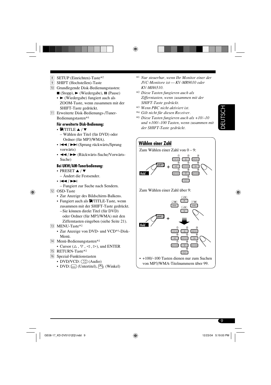 Deutsch, Wählen einer zahl | JVC KD-DV5101 User Manual | Page 61 / 211