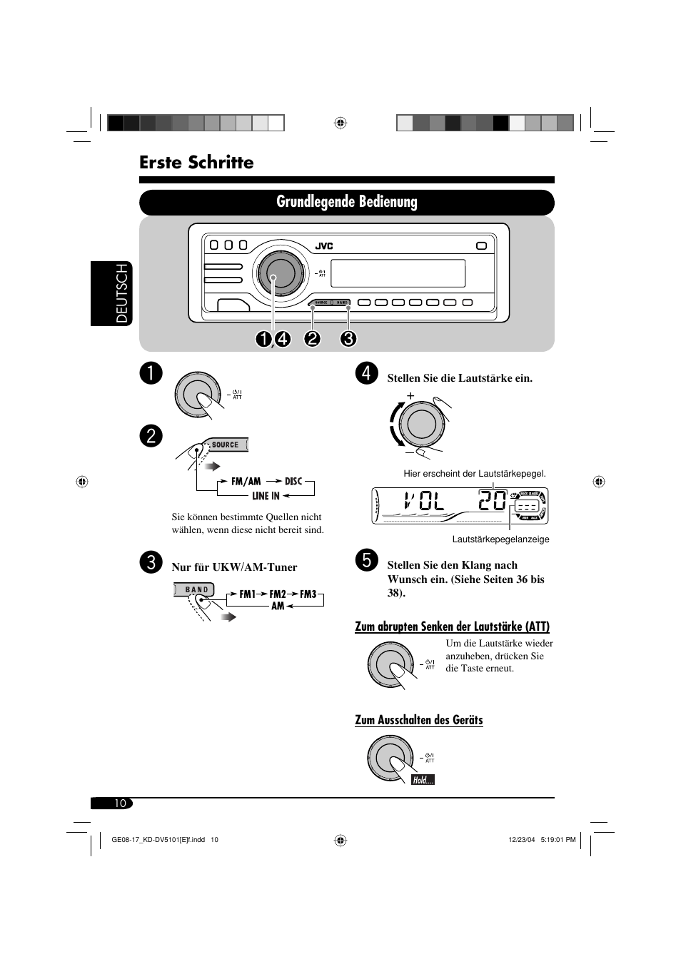 Erste schritte, Grundlegende bedienung | JVC KD-DV5101 User Manual | Page 62 / 211