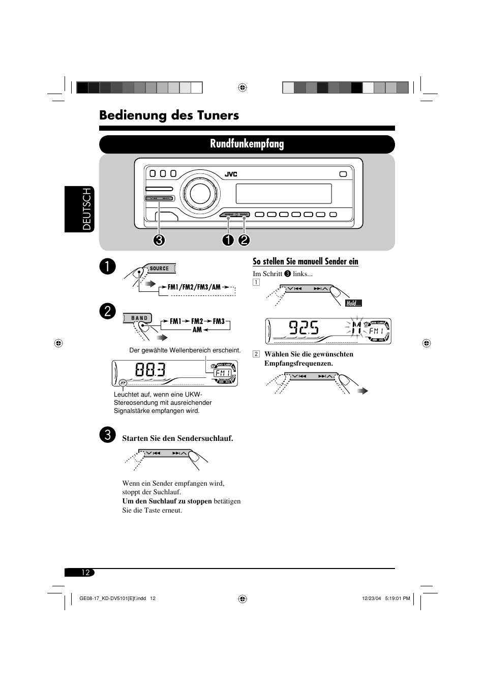 Bedienung des tuners, Rundfunkempfang | JVC KD-DV5101 User Manual | Page 64 / 211