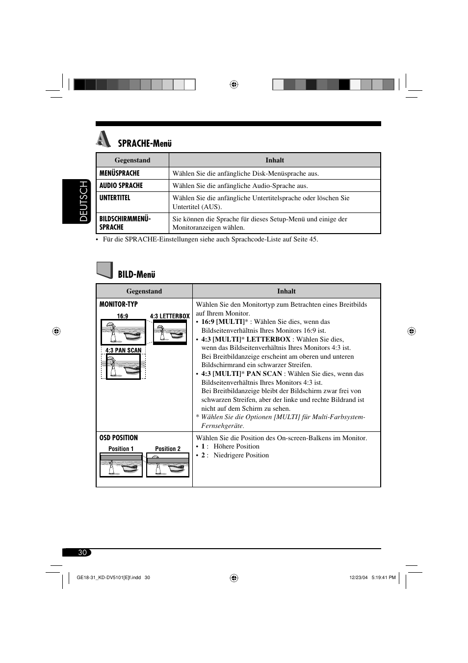 Deutsch sprache-menü, Bild-menü | JVC KD-DV5101 User Manual | Page 82 / 211