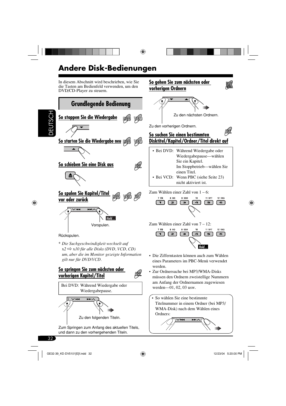 Andere disk-bedienungen, Grundlegende bedienung, Deutsch | JVC KD-DV5101 User Manual | Page 84 / 211