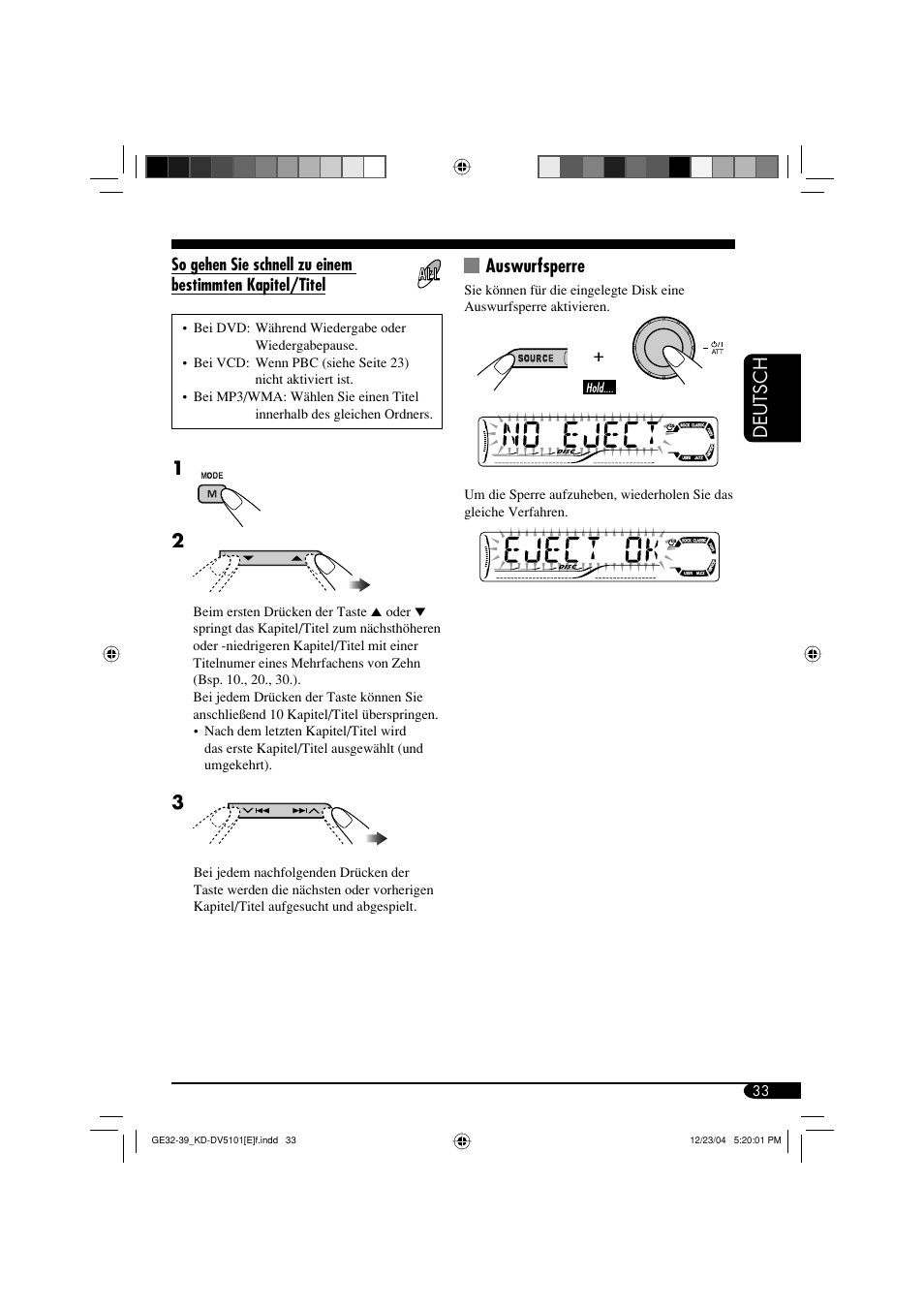 Deutsch, Auswurfsperre | JVC KD-DV5101 User Manual | Page 85 / 211